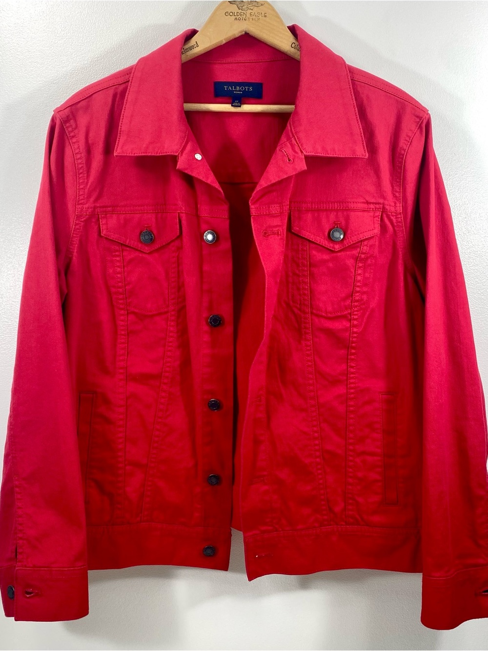 Talbots Woman Classic Red Trucker Denim Jean Jacket + Stretch Plus Size 1X
